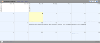 A sample calendar created with 30 Boxes
