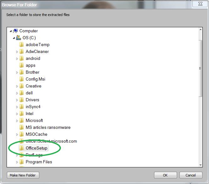 Office Deployment Tool interface with new folder created